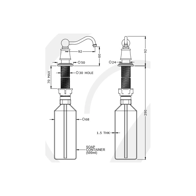 Perrin & Rowe Country Deck-Mounted Soap Dispenser Pewter 4 Perrin & Rowe Country Deck-Mounted Soap Dispenser Pewter - Image 2