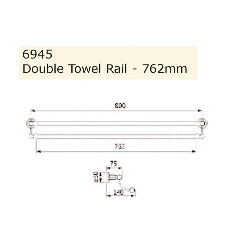 Perrin & Rowe 762mm Double Towel Rail Pewter 4 Perrin & Rowe 762mm Double Towel Rail Pewter - Image 2