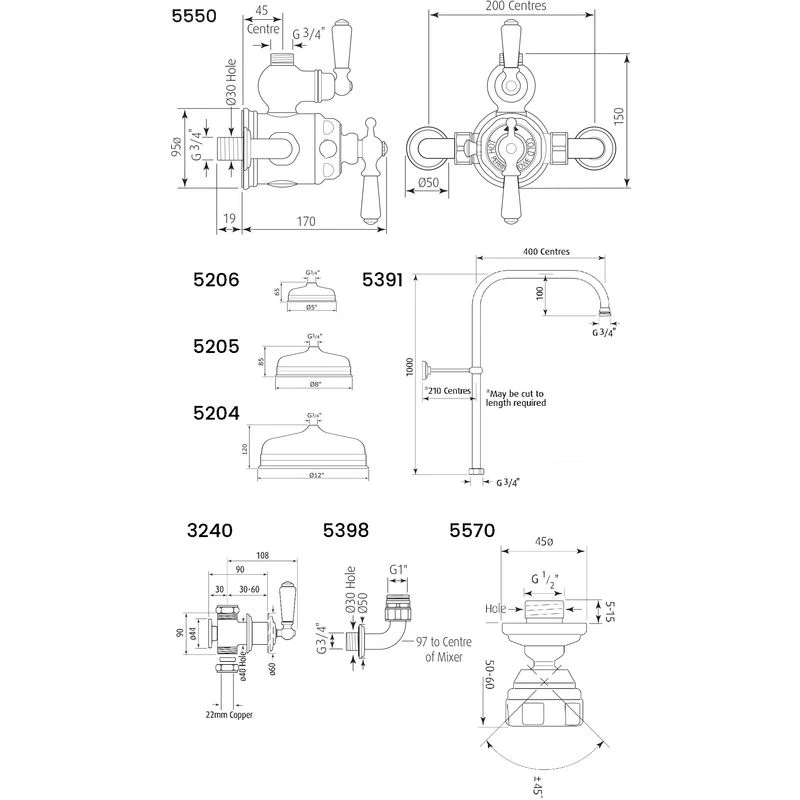 Perrin & Rowe Traditional Shower Set 4 With 8″ Rose 4 Perrin & Rowe Traditional Shower Set 4 With 8″ Rose - Image 2