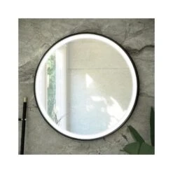 RAK Art Round LED Illuminated Mirror With Demister 600mm Matt Black