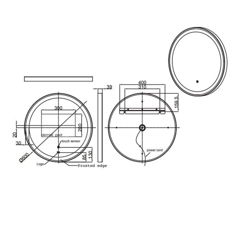 RAK Art Round LED Illuminated Mirror With Demister 600mm Matt Black 4 RAK Art Round LED Illuminated Mirror With Demister 600mm Matt Black - Image 2