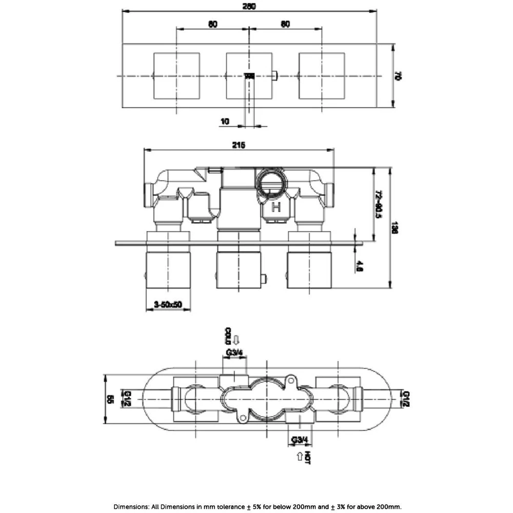 RAK Feeling Square Dual Outlet Thermostatic Shower Valve Black 4 RAK Feeling Square Dual Outlet Thermostatic Shower Valve Black - Image 2
