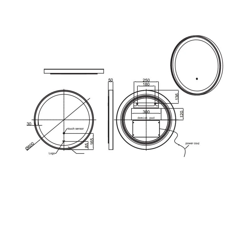 RAK Picture Round LED Mirror With Demister 600mm Matt Black 4 RAK Picture Round LED Mirror With Demister 600mm Matt Black - Image 2