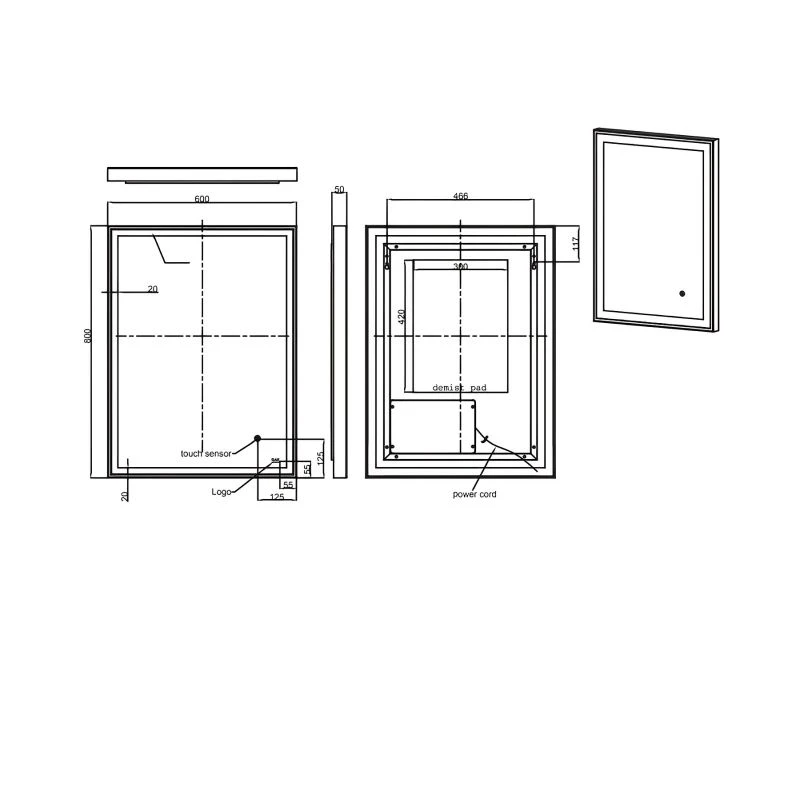 RAK Picture Square LED Mirror With Demister 800x600mm Brushed Gold 4 RAK Picture Square LED Mirror With Demister 800x600mm Brushed Gold - Image 2