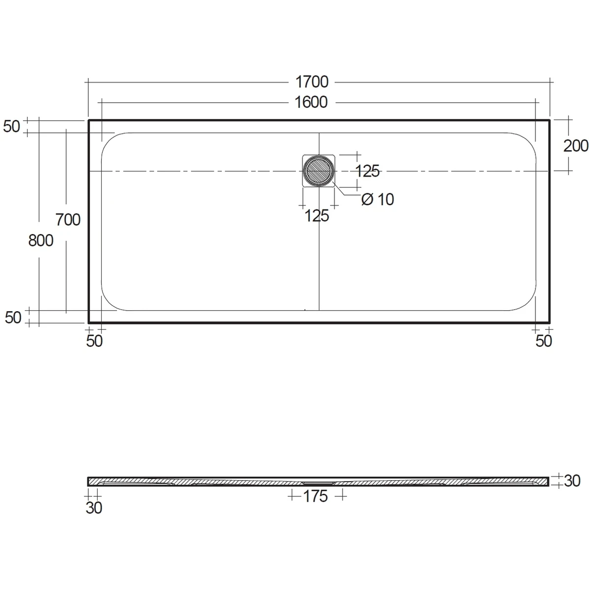 RAK Feeling 1700x800mm Shower Tray Cappuccino 4 RAK Feeling 1700x800mm Shower Tray Cappuccino - Image 2