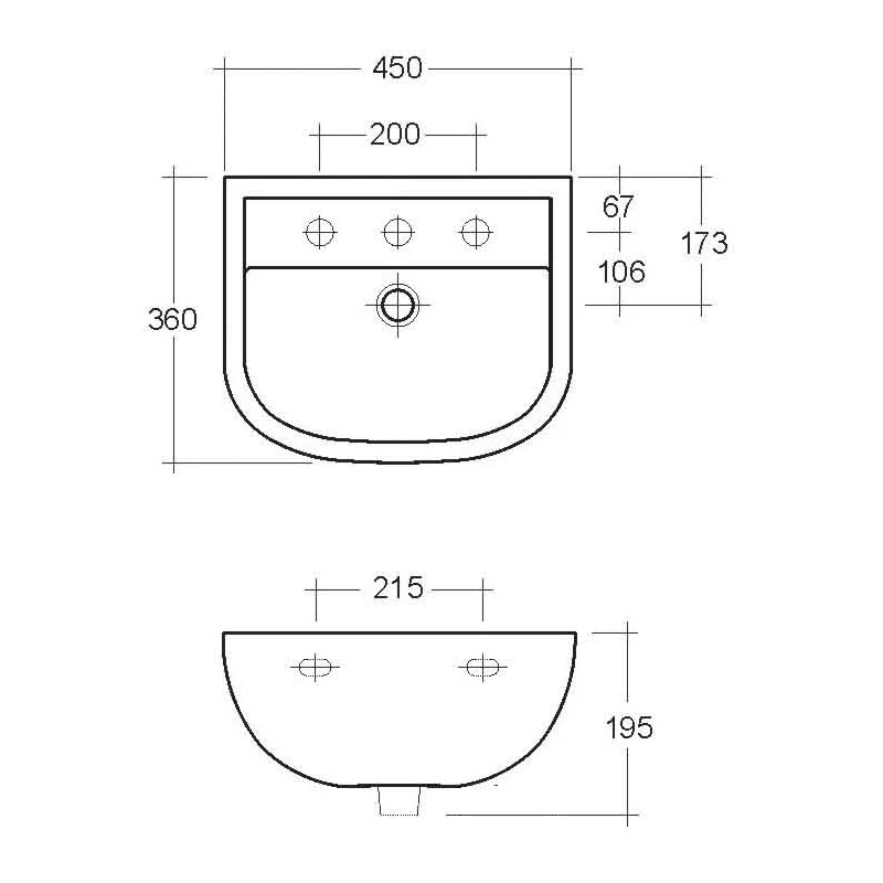 RAK Compact 450mm Basin 1 Tap Hole 4 RAK Compact 450mm Basin 1 Tap Hole - Image 2