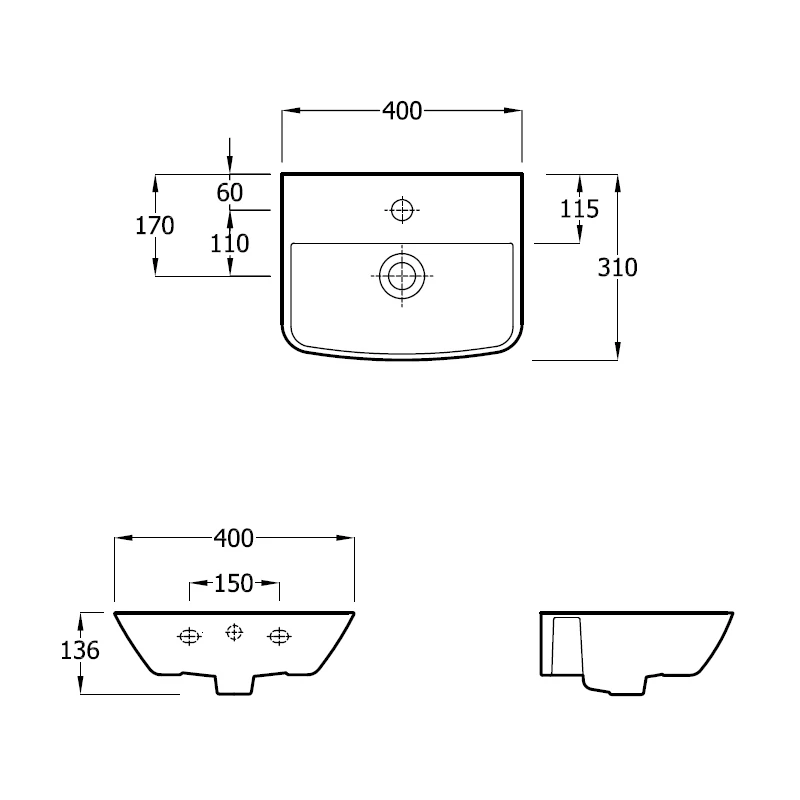RAK Summit 400mm Cloak Basin 1 Tap Hole 4 RAK Summit 400mm Cloak Basin 1 Tap Hole - Image 2