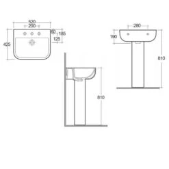 RAK Series 600 520mm 2 Hole Basin & Full Pedestal -Home Furnishings rak s60052bas2 s600ped 2