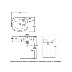 RAK Sensation 55cm Basin 1 Tap Hole -Home Furnishings rak senwb5501awha 2
