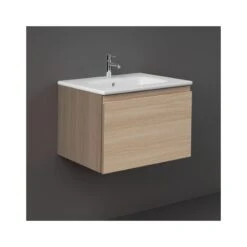 RAK Uno 1 Drawer 600mm Wall Vanity Unit & Basin Scandinavian Oak
