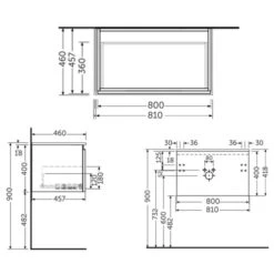 RAK Uno 1 Drawer 800mm Wall Vanity Unit & Basin Grey Elm -Home Furnishings rak unowh080egy joydi08101wh 4