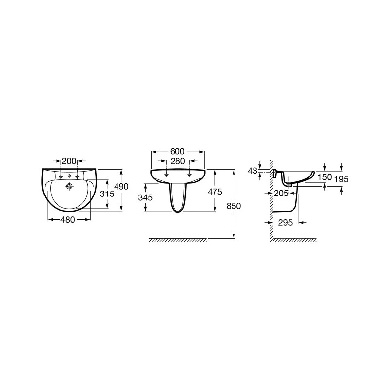 Roca Laura Wall-Hung Basin 600 X 490mm 1 Taphole 5 Roca Laura Wall-Hung Basin 600 X 490mm 1 Taphole - Image 3