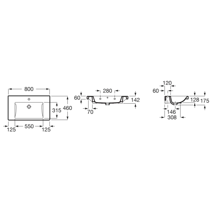 Roca The Gap Wall Hung Basin 800x460mm 1 Taphole 4 Roca The Gap Wall Hung Basin 800x460mm 1 Taphole - Image 2