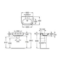 Roca Meridian-N 600mm 1 Hole Basin & Full Pedestal -Home Furnishings roca 327242000 337240000 4