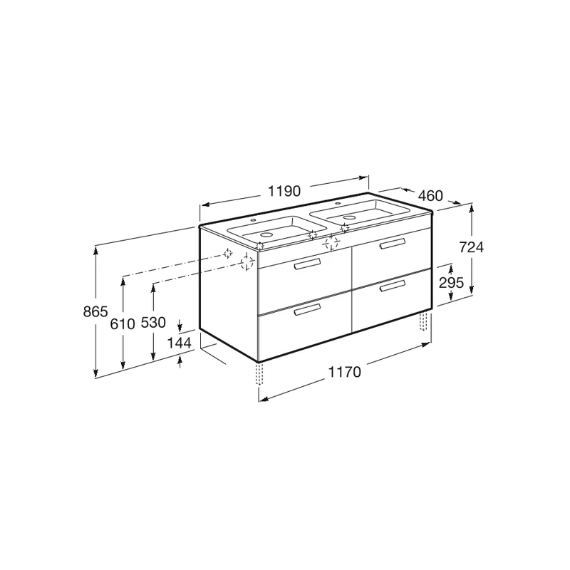 Roca Debba 1200mm Base Unit With 4 Drawers & Square Double Basin Textured Oak 4 Roca Debba 1200mm Base Unit With 4 Drawers & Square Double Basin Textured Oak - Image 2