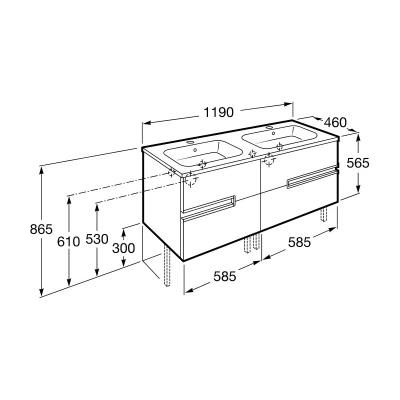 Roca Victoria-N Unik 1200mm 2 Drawer Unit & Double Basin Grey 4 Roca Victoria-N Unik 1200mm 2 Drawer Unit & Double Basin Grey - Image 2