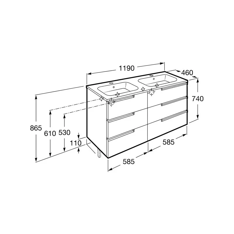 Roca Victoria-N Unik 1200mm 3 Drawer Unit & Double Basin Grey 5 Roca Victoria-N Unik 1200mm 3 Drawer Unit & Double Basin Grey - Image 3
