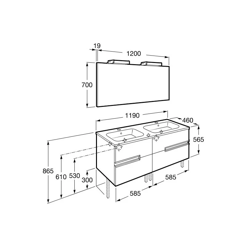 Roca Victoria-N Pack 1200mm Basin Unit, Mirror & Light Grey 4 Roca Victoria-N Pack 1200mm Basin Unit, Mirror & Light Grey - Image 2