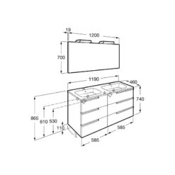 Roca Victoria-N Pack 1200mm 3 Drawer Unit, Light & Mirror Grey -Home Furnishings roca 855845153 3