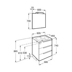 Roca Victoria-N Pack 600mm 3 Drawer Unit, Mirror & Light Wenge -Home Furnishings roca 855849154 3