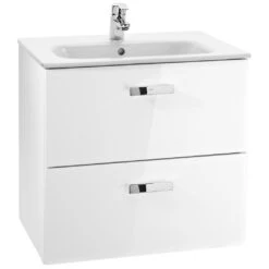Roca Victoria 600mm Gloss White 2 Drawer Vanity Unit & Square Basin