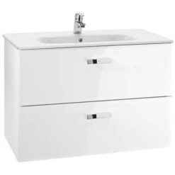 Roca Victoria 800mm Gloss White 2 Drawer Vanity Unit & Square Basin