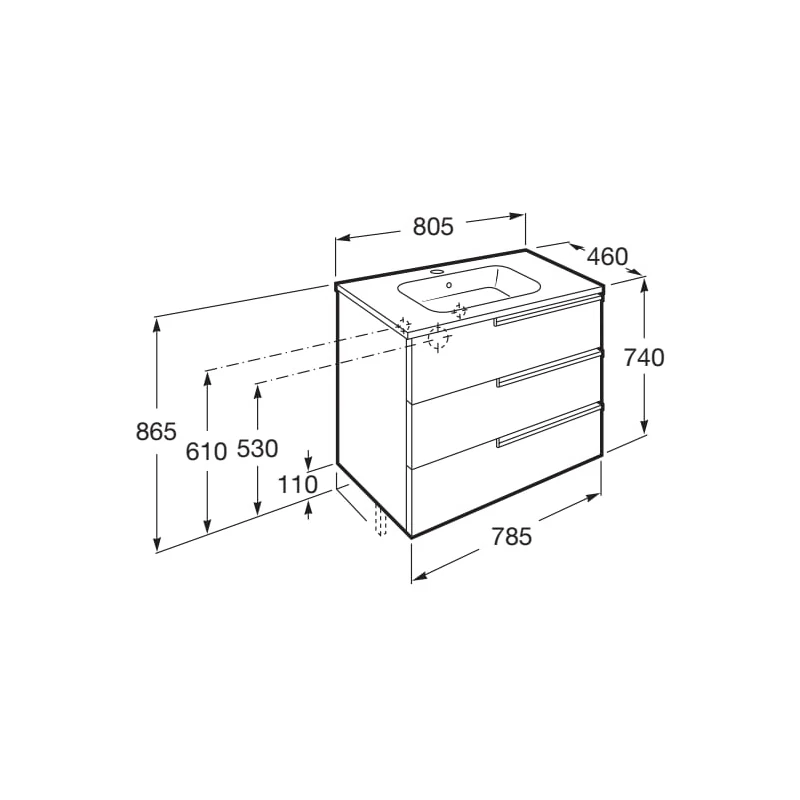 Roca Victoria-N 800mm Textured Wenge 3 Drawer Base Unit & Basin 4 Roca Victoria-N 800mm Textured Wenge 3 Drawer Base Unit & Basin - Image 2