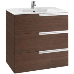 Roca Victoria-N 600mm 3 Drawer Textured Wenge Base Unit & Basin