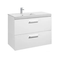 Roca Prisma Wall Hung 2 Drawer 900mm Unit & LH Basin Gloss White