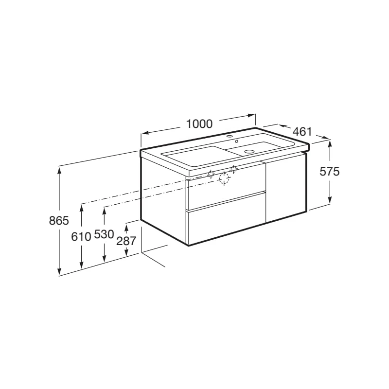 Roca Domi 1000mm Arctic Grey Base Unit & Right Hand Basin 4 Roca Domi 1000mm Arctic Grey Base Unit & Right Hand Basin - Image 2