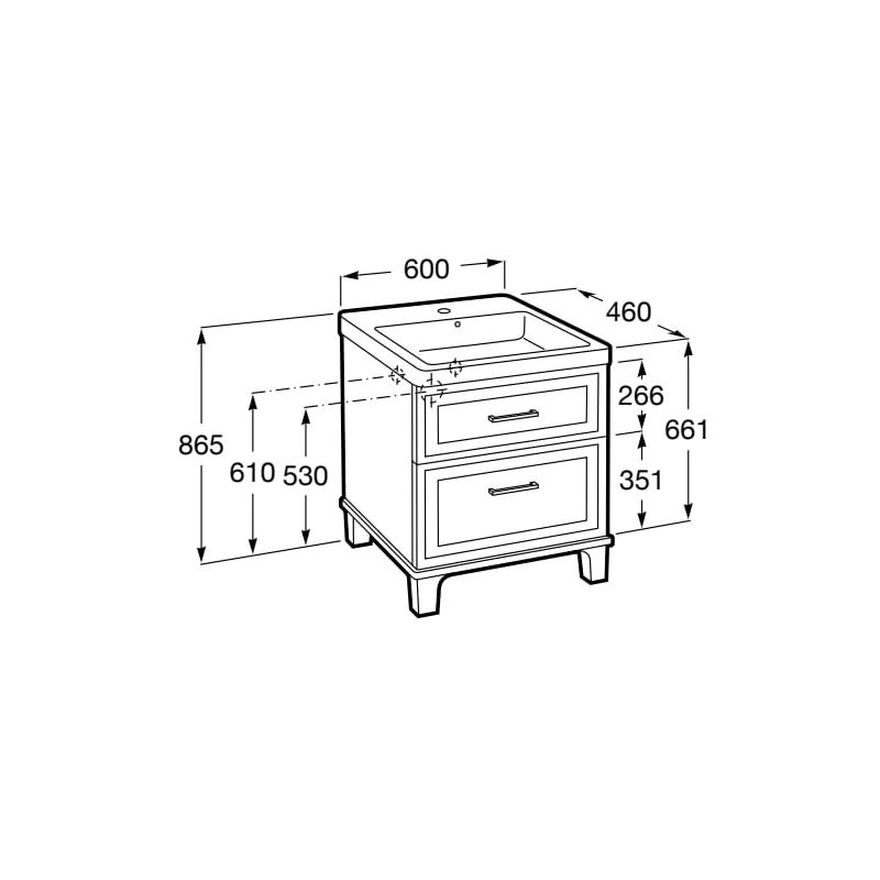 Roca Romea 600mm 2 Drawer Matte White Floor Vanity Unit & Basin 4 Roca Romea 600mm 2 Drawer Matte White Floor Vanity Unit & Basin - Image 2