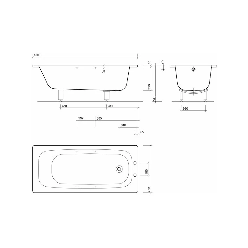 Twyford Celtic Bath 1500×700 2 Tap Slip Resist With Grips & Legs 4 Twyford Celtic Bath 1500×700 2 Tap Slip Resist With Grips & Legs - Image 2
