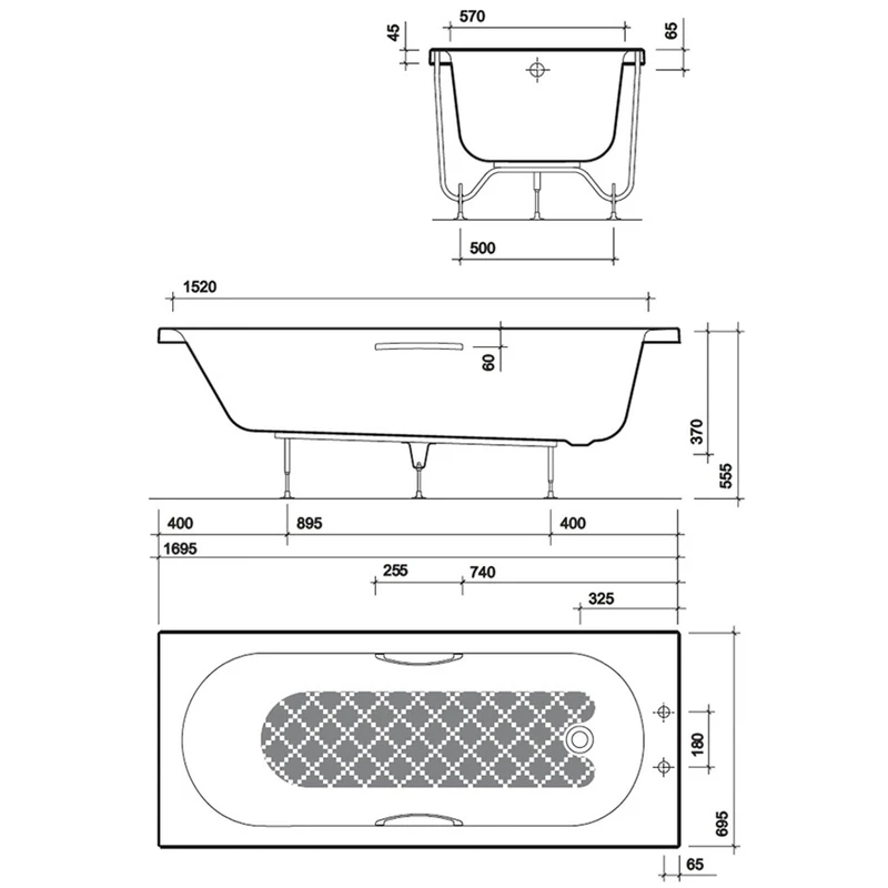Twyford Opal 1700x700mm Bath 2 Tap Holes Twin Grips Anti Slip 5 Twyford Opal 1700x700mm Bath 2 Tap Holes Twin Grips Anti Slip - Image 3