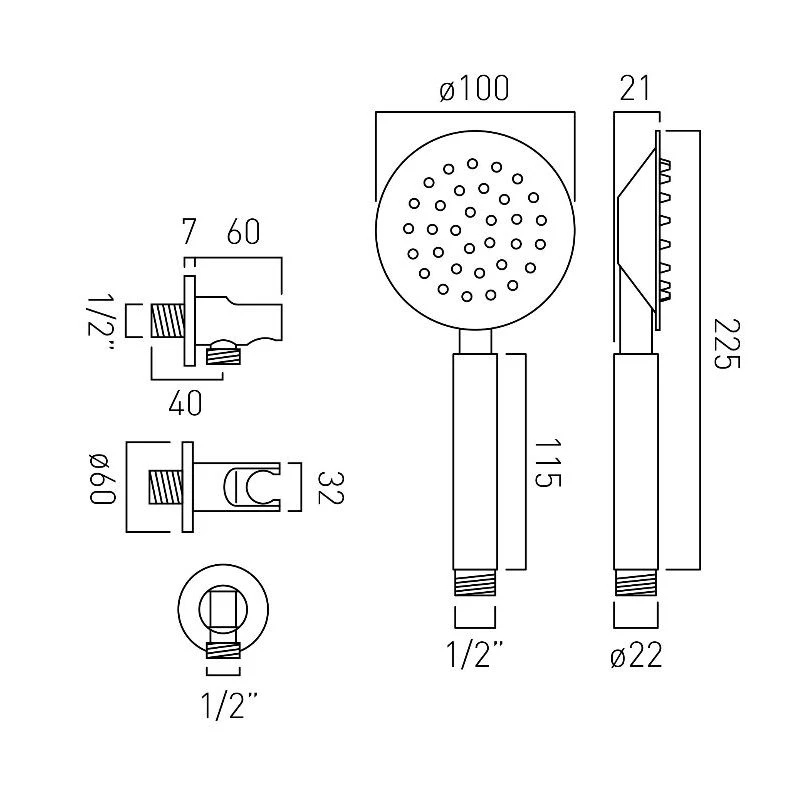 Vado Aquablade Round Handset, Hose & Bracket With Outlet 4 Vado Aquablade Round Handset, Hose & Bracket With Outlet - Image 2
