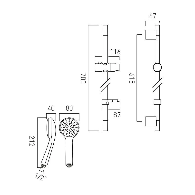 Vado Eris Single Function Slide Rail Shower Kit 4 Vado Eris Single Function Slide Rail Shower Kit - Image 2